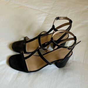 black snakeskin block heels